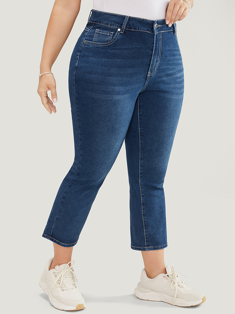 Plus Size Skinny Moderately Stretchy High Rise Dark Wash Jeans Women DarkBlue Casual Plain Medium stretch Jeans BloomChic 10/M 