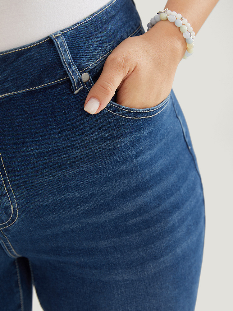 Plus Size Skinny Moderately Stretchy High Rise Dark Wash Jeans Women DarkBlue Casual Plain Medium stretch Jeans BloomChic 10/M 