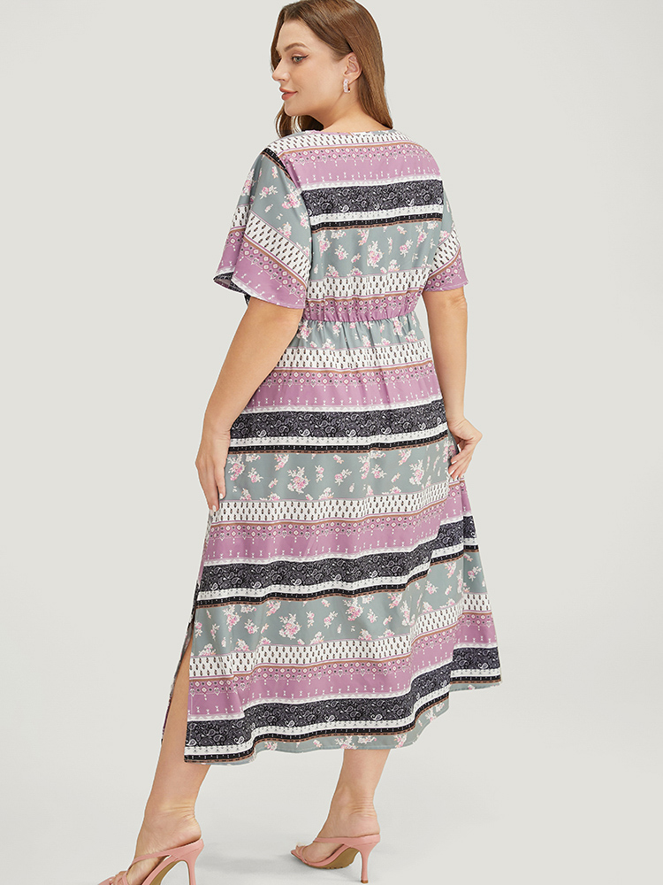 Plus Size Women Dailywear Bohemian Print Printed Ruffle Sleeve Short sleeve Keyhole Cut-Out Pocket Elegant Dresses BloomChic 