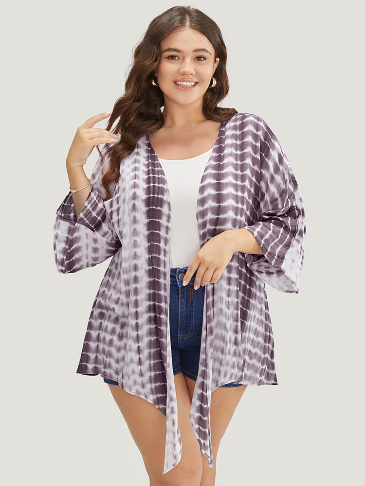 

Plus Size Tie Dye Open Front Batwing Sleeve Knotted Hem Kimono Women Heather Vacation Tie Dye Loose Dailywear Kimonos BloomChic