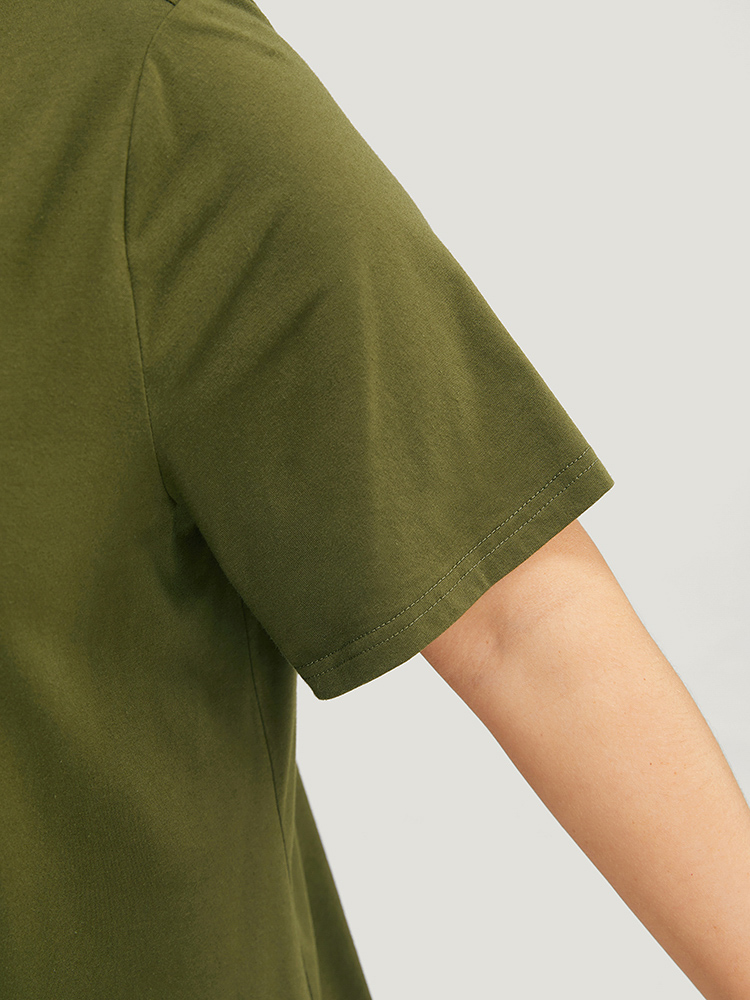 Plus Size Plain Cut Out Short Sleeve T-shirt ArmyGreen Women Casual Cut-Out Plain Round Neck Dailywear T-shirts BloomChic 12/L 