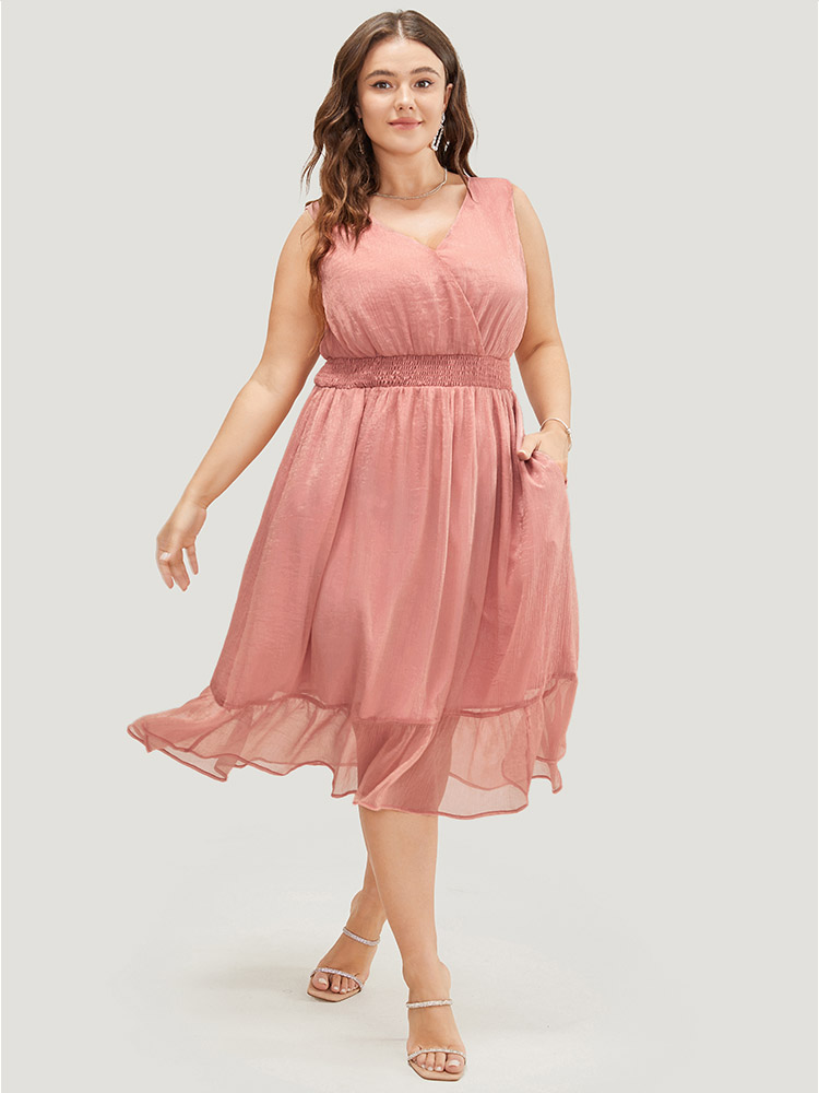 Plus Size Women Party Plain Wrap Sleeveless Sleeveless V-neck Pocket Party Dresses BloomChic 