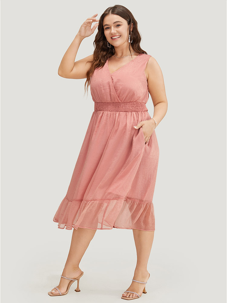 Plus Size Women Party Plain Wrap Sleeveless Sleeveless V-neck Pocket Party Dresses BloomChic 
