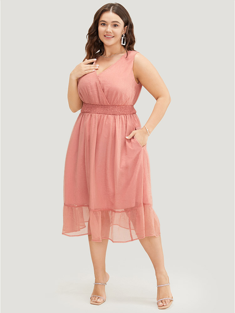 Plus Size Women Party Plain Wrap Sleeveless Sleeveless V-neck Pocket Party Dresses BloomChic 