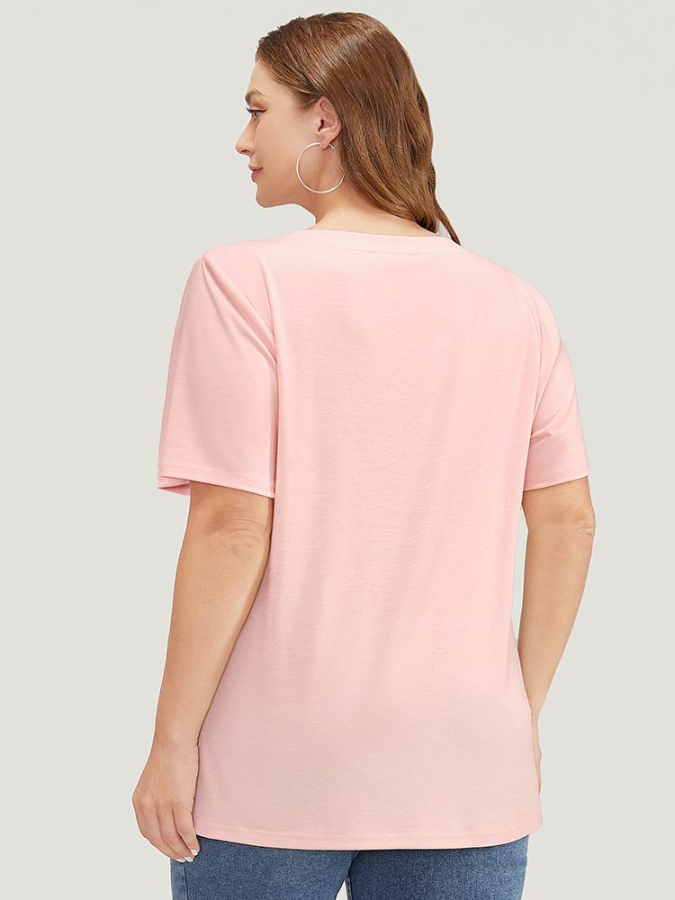 Plus Size Mushroom & Moon Print Short Sleeve Crew Neck T-shirt MistyRose Women Casual Natural Flowers Dailywear T-shirts BloomChic 14-16/1X 