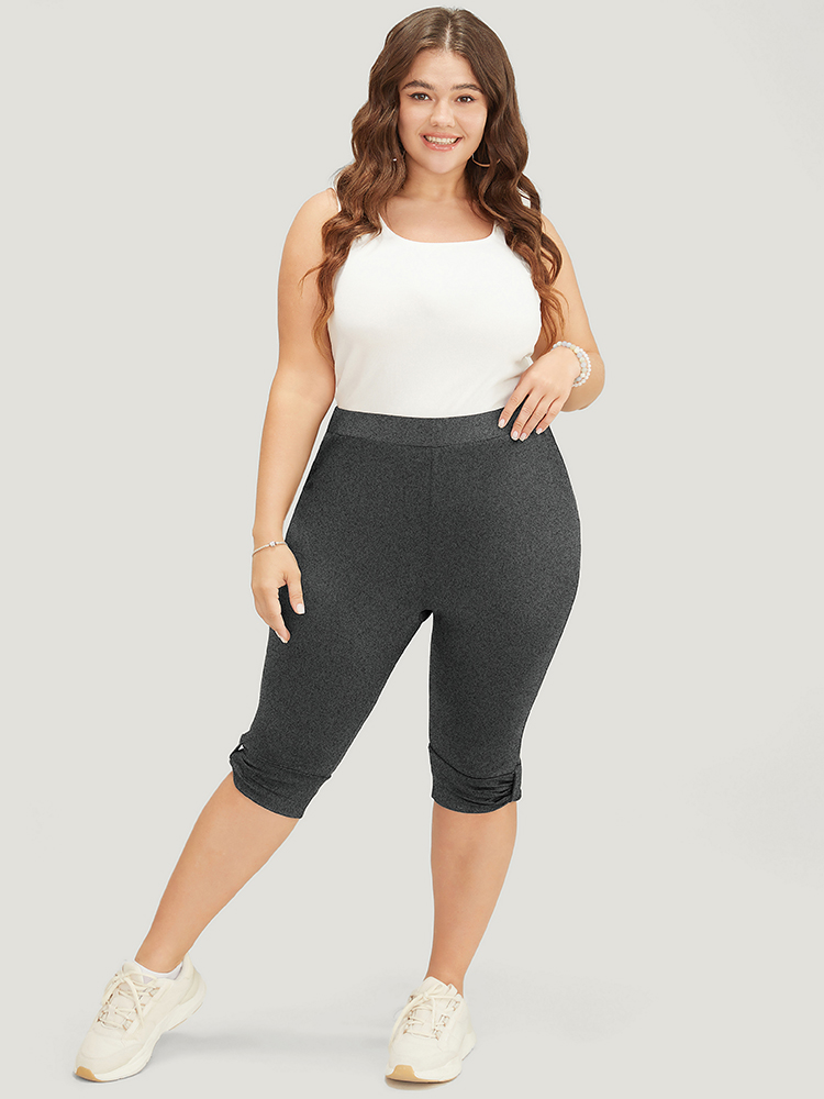Plus Size Skinny Ruched Detail Knee Leggings Women DimGray Casual High stretch Skinny High Rise Dailywear Leggings BloomChic 28/5X 