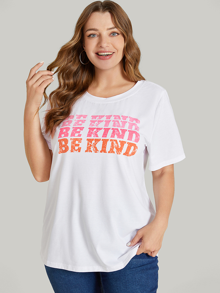 

Plus Size Slogan Print Drop Shoulder Graphic Tee White Women Casual Positive slogan Dailywear T-shirts BloomChic