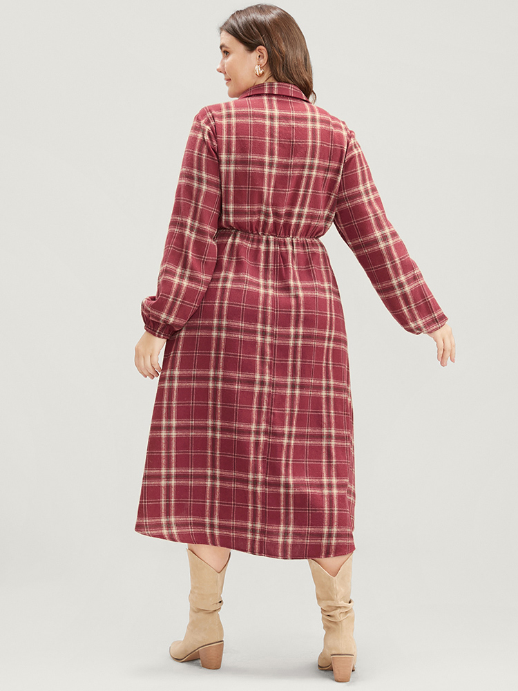 

Plus Size Plaid Button Detail Lantern Sleeve Pocket Knot Front Flutter Dress RedViolet Women Elegant Asymmetrical Shirt collar Long Sleeve Curvy Midi Dress BloomChic