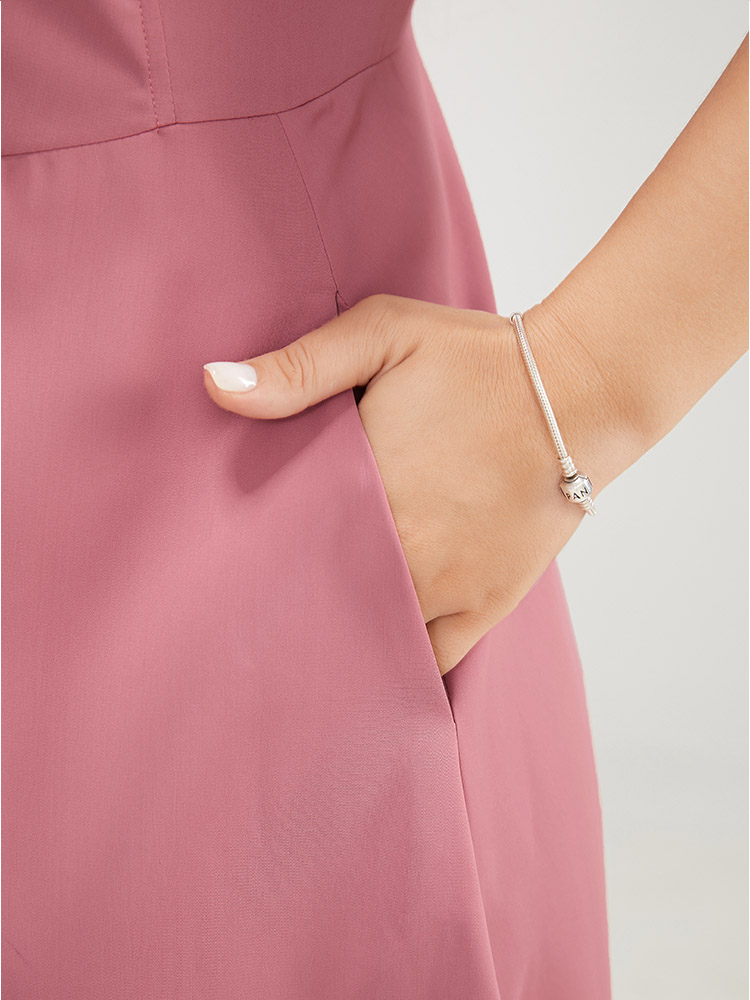 Plus Size Women Dailywear Plain Button Ruffle Sleeve Short sleeve V-neck Pocket Elegant Dresses BloomChic 