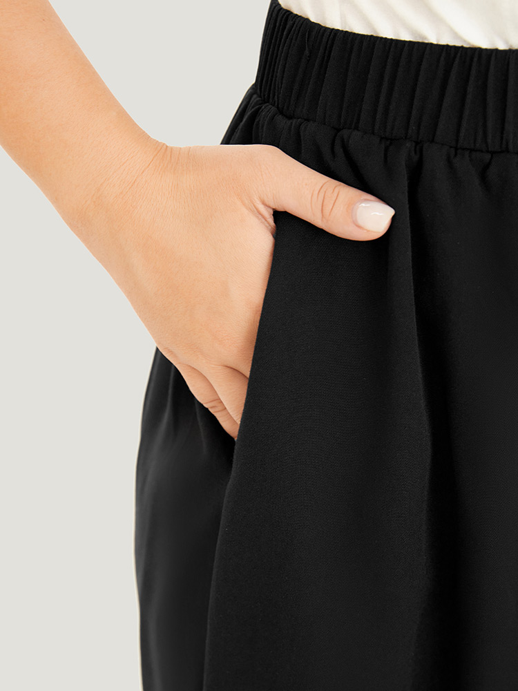 Plus Size Solid Pocket Patchwork Broderie Anglaise Skirt Women Black Vacation Broderie anglaise No stretch Pocket Dailywear Skirts BloomChic 14-16/1X 
