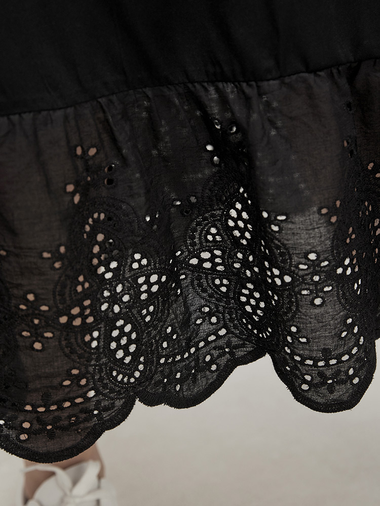 Plus Size Solid Pocket Patchwork Broderie Anglaise Skirt Women Black Vacation Broderie anglaise No stretch Pocket Dailywear Skirts BloomChic 14-16/1X 