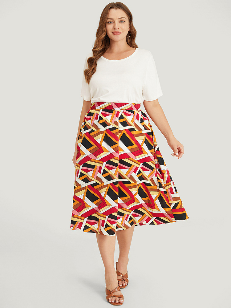 

Plus Size Geometric Contrast Pocket Flutter Skirt Women Multicolor Elegant Contrast No stretch Pocket Dailywear Skirts BloomChic