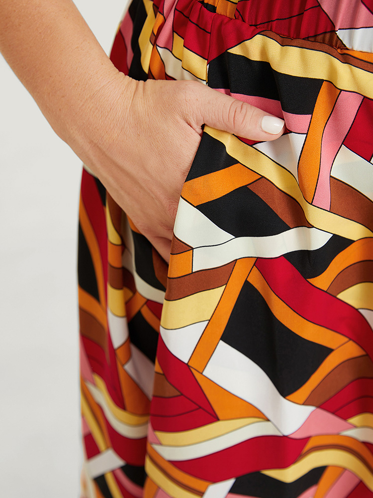 Plus Size Geometric Contrast Pocket Flutter Skirt Women Multicolor Elegant Contrast No stretch Pocket Dailywear Skirts BloomChic 14-16/1X 