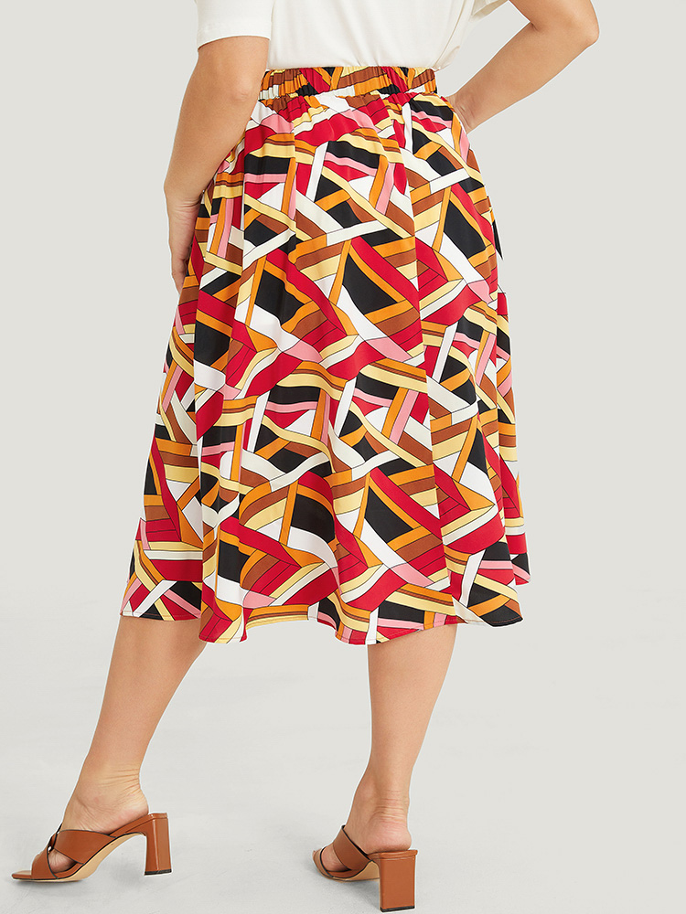 Plus Size Geometric Contrast Pocket Flutter Skirt Women Multicolor Elegant Contrast No stretch Pocket Dailywear Skirts BloomChic 14-16/1X 