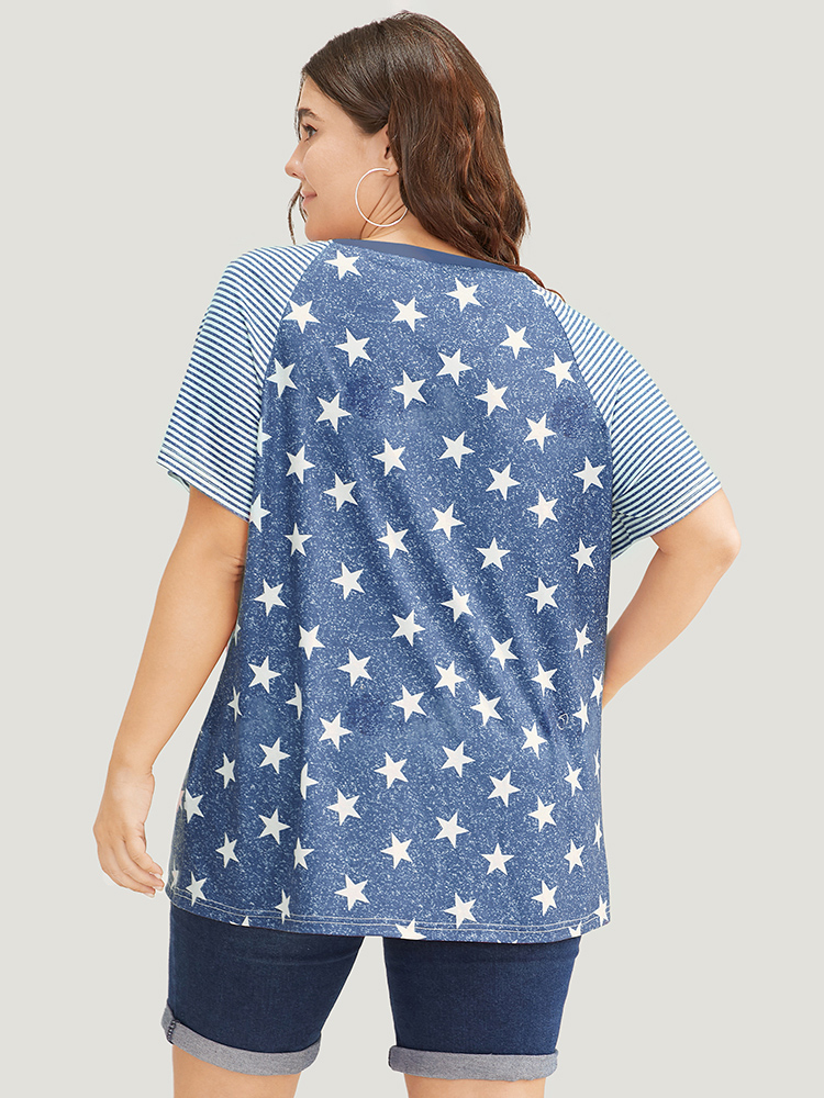 Plus Size Women Dailywear Moon and Star Raglan sleeve Short sleeve Round Neck Casual T-shirts BloomChic 