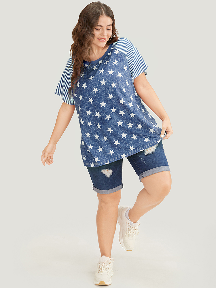 Plus Size Women Dailywear Moon and Star Raglan sleeve Short sleeve Round Neck Casual T-shirts BloomChic 