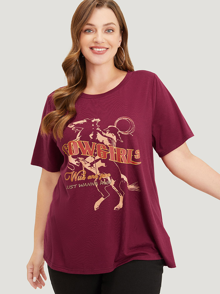 Plus Size Women Dailywear Western Regular Sleeve Short sleeve Round Neck Casual T-shirts BloomChic 