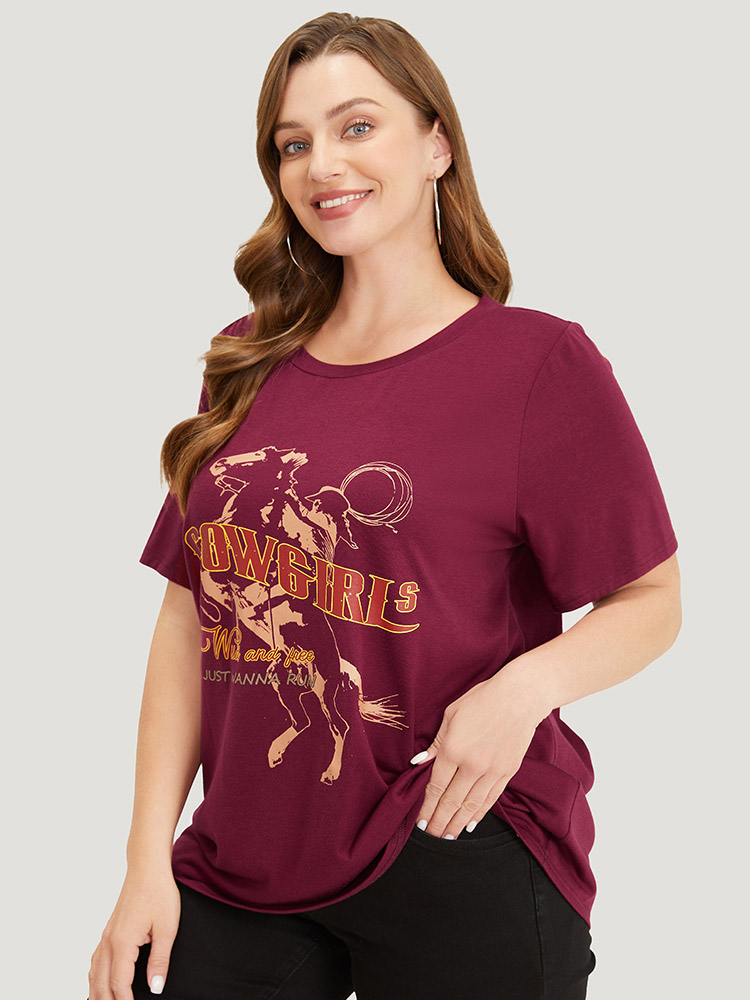 Plus Size Women Dailywear Western Regular Sleeve Short sleeve Round Neck Casual T-shirts BloomChic 