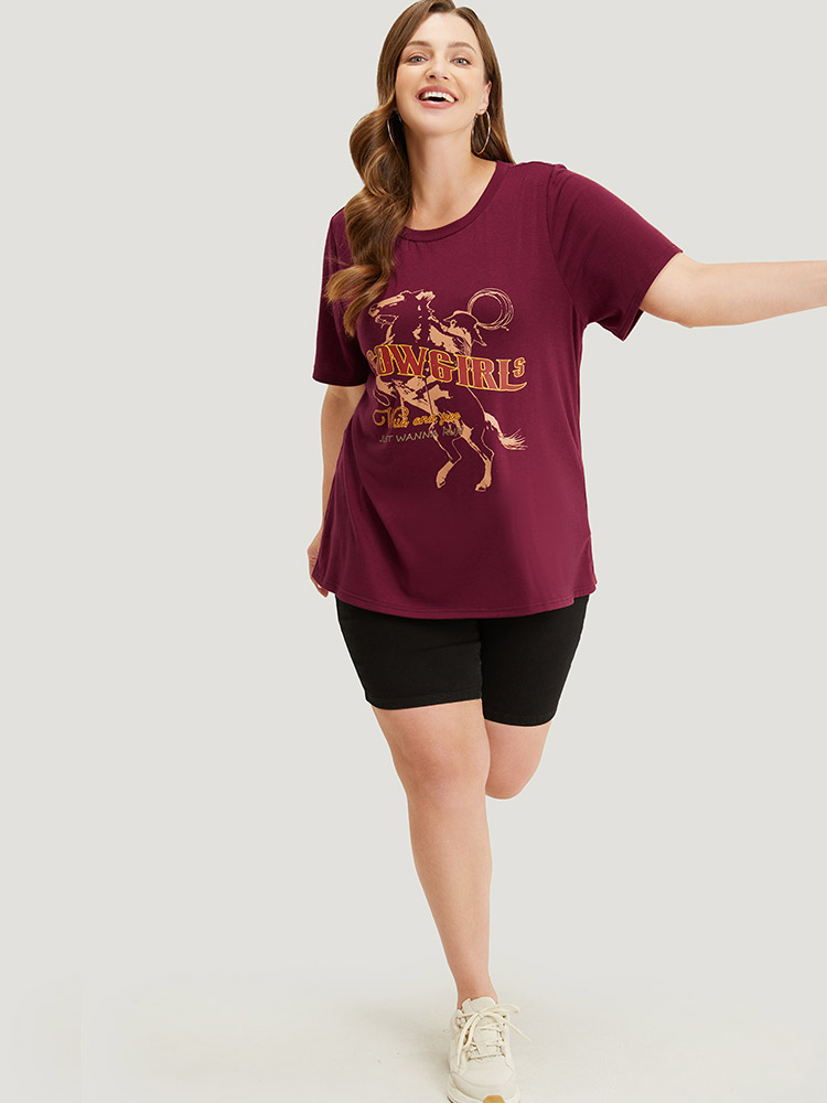 Plus Size Women Dailywear Western Regular Sleeve Short sleeve Round Neck Casual T-shirts BloomChic 