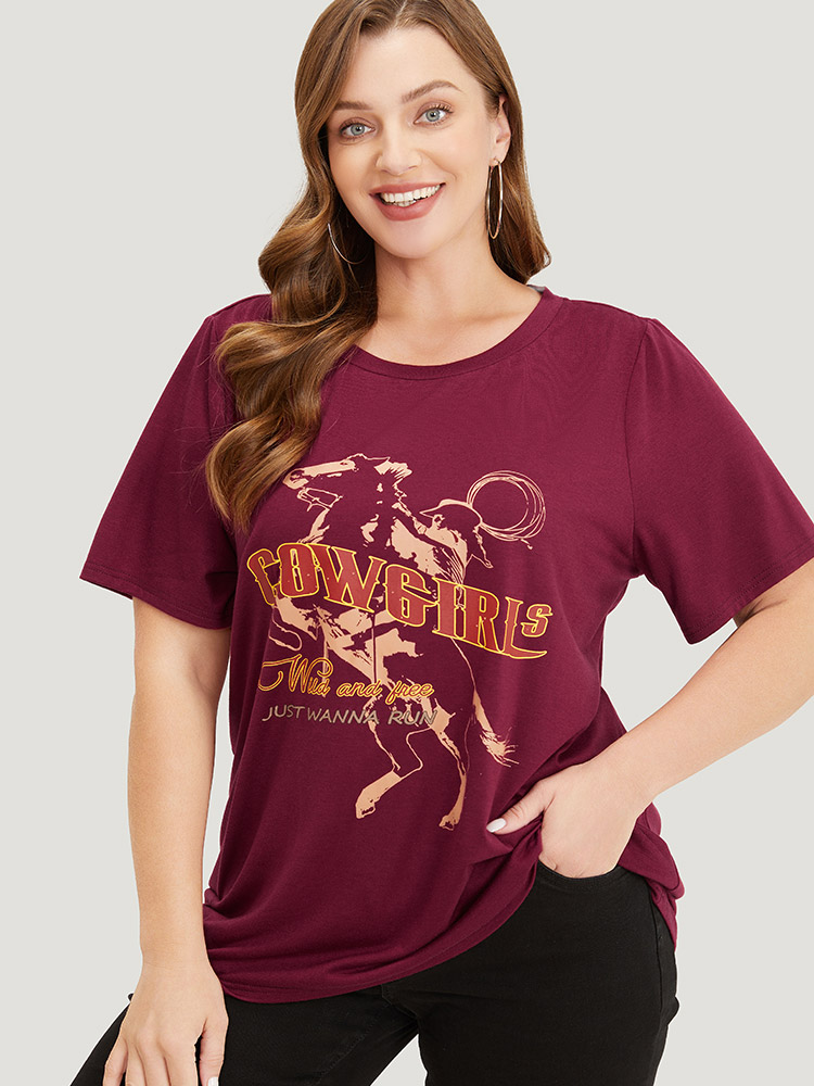 Plus Size Women Dailywear Western Regular Sleeve Short sleeve Round Neck Casual T-shirts BloomChic 