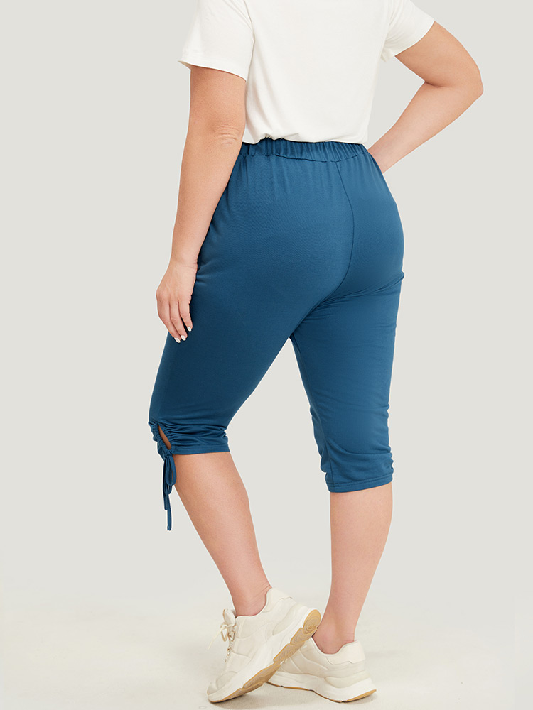 Plus Size Women Dailywear Plain Ruched High Rise Pocket Casual Pants BloomChic 
