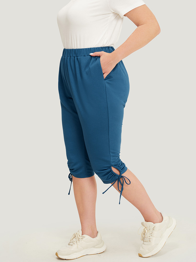 Plus Size Women Dailywear Plain Ruched High Rise Pocket Casual Pants BloomChic 