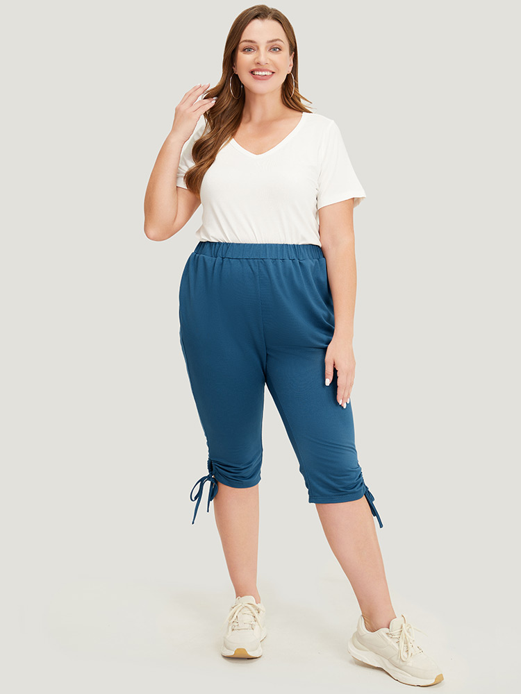 Plus Size Women Dailywear Plain Ruched High Rise Pocket Casual Pants BloomChic 