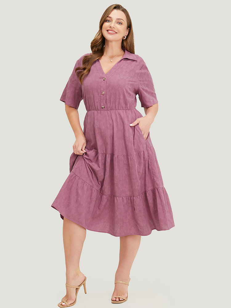 Plus Size Women Work Plain Button Regular Sleeve Short sleeve Lapel Collar Pocket Office Dresses BloomChic 