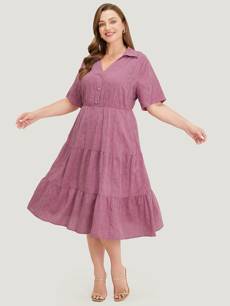 Plus Size Women Work Plain Button Regular Sleeve Short sleeve Lapel Collar Pocket Office Dresses BloomChic 