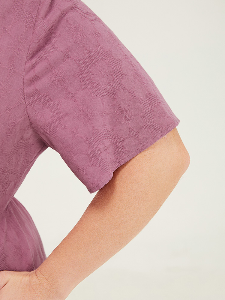 Plus Size Women Work Plain Button Regular Sleeve Short sleeve Lapel Collar Pocket Office Dresses BloomChic 
