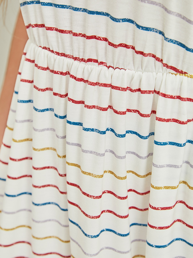 Plus Size Rainbow Striped V Neck Pocket Contrast Midi Dress Multicolor Women Casual Lined V-neck Short sleeve Curvy Midi Dress BloomChic 14-16/1X 