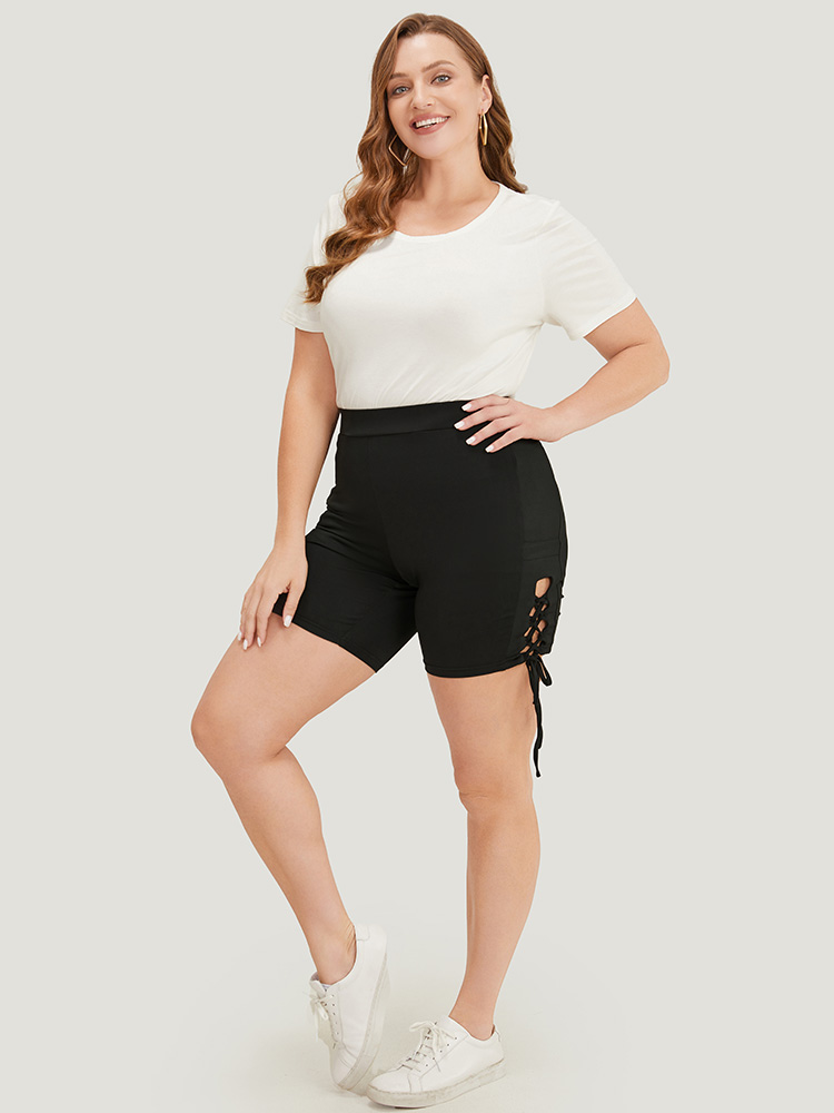 Plus Size Women Dailywear Plain Drawstring High stretch Skinny High Rise Pocket Casual Leggings BloomChic 