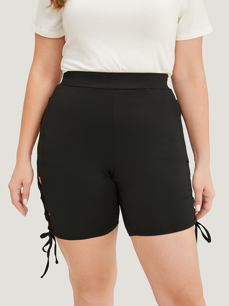 Plus Size Women Dailywear Plain Drawstring High stretch Skinny High Rise Pocket Casual Leggings BloomChic 