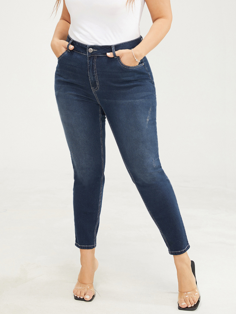 

Plus Size Skinny Very Stretchy High Rise Dark Wash Ankle Jeans Women DarkBlue Casual Plain High stretch Pocket Jeans BloomChic