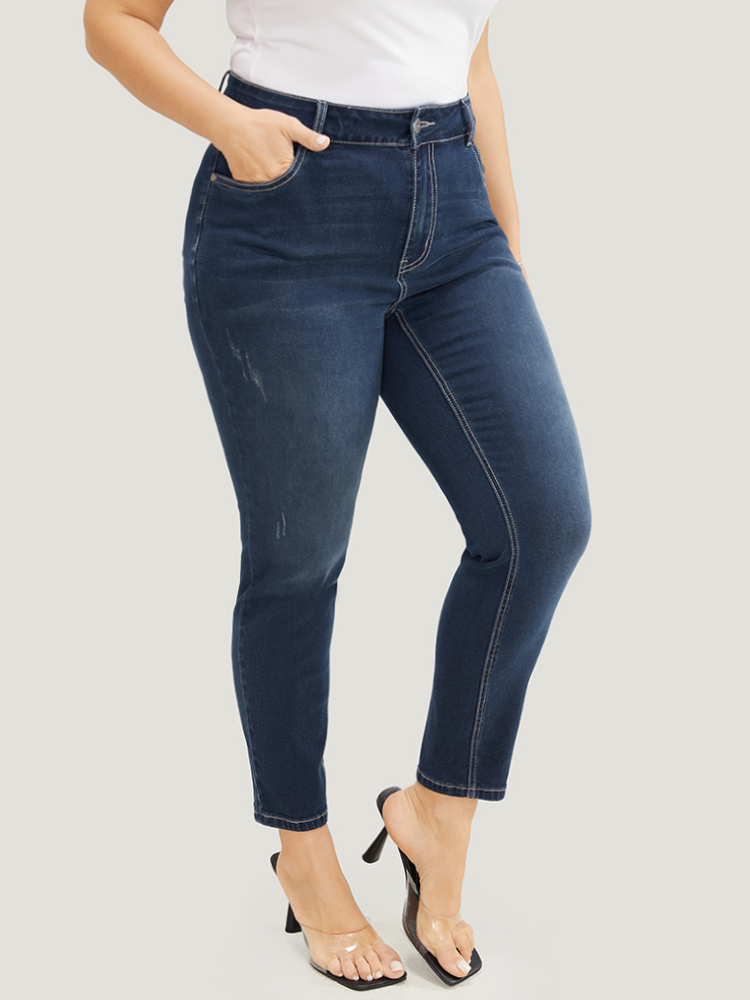 

Plus Size Skinny Very Stretchy High Rise Dark Wash Ankle Jeans Women DarkBlue Casual Plain High stretch Pocket Jeans BloomChic