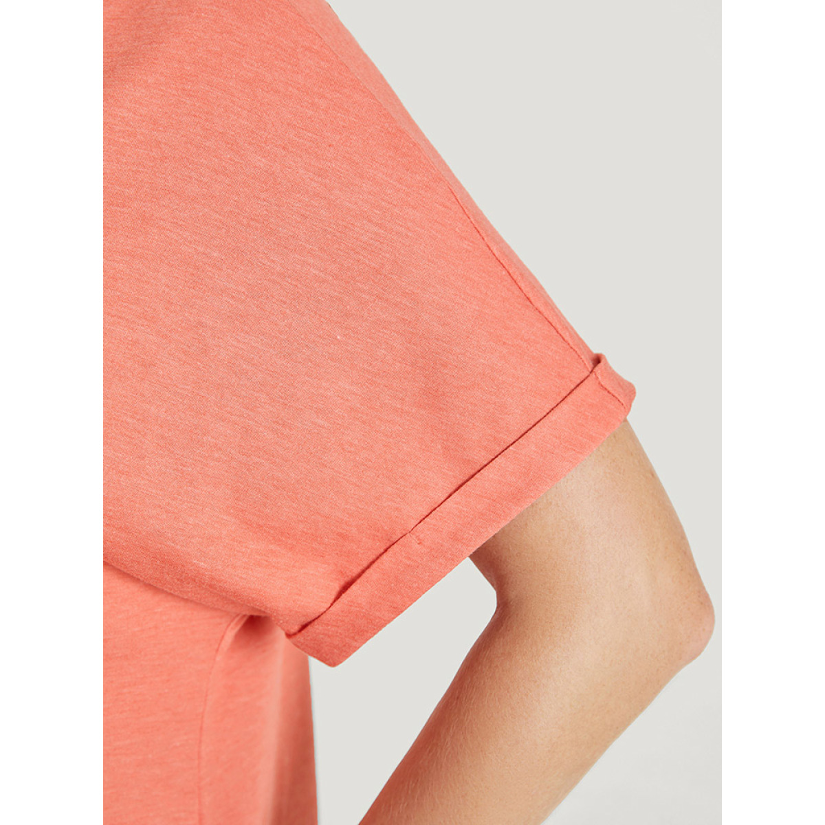 

Plus Size Plain Button Detail Roll Dolman Sleeve T-shirt Coral Women Casual Plain V-neck Dailywear T-shirts BloomChic