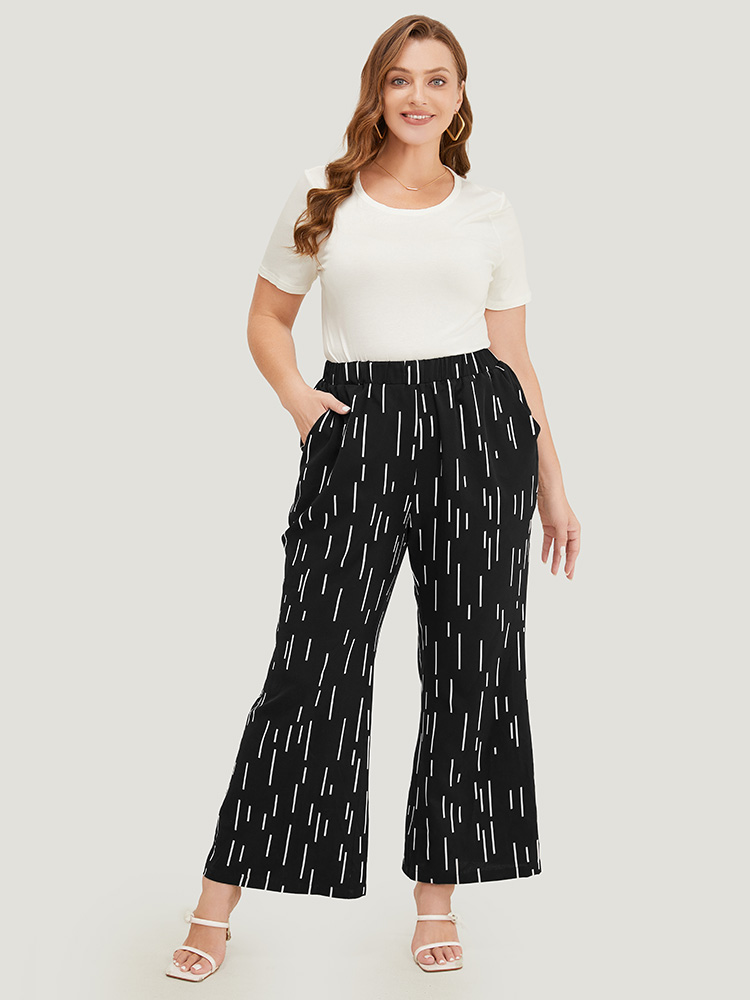 

Plus Size Geometric Print Pocket Bootcut Pants Women Black Elegant Bootcut Mid Rise Dailywear Pants BloomChic