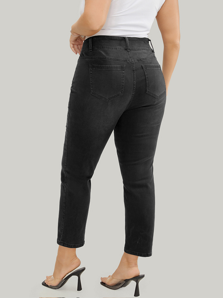 Plus Size Women Dailywear High stretch Straight Leg Dark Wash Casual Jeans BloomChic 