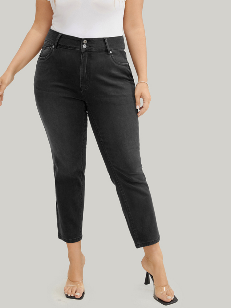 Plus Size Women Dailywear High stretch Straight Leg Dark Wash Casual Jeans BloomChic 