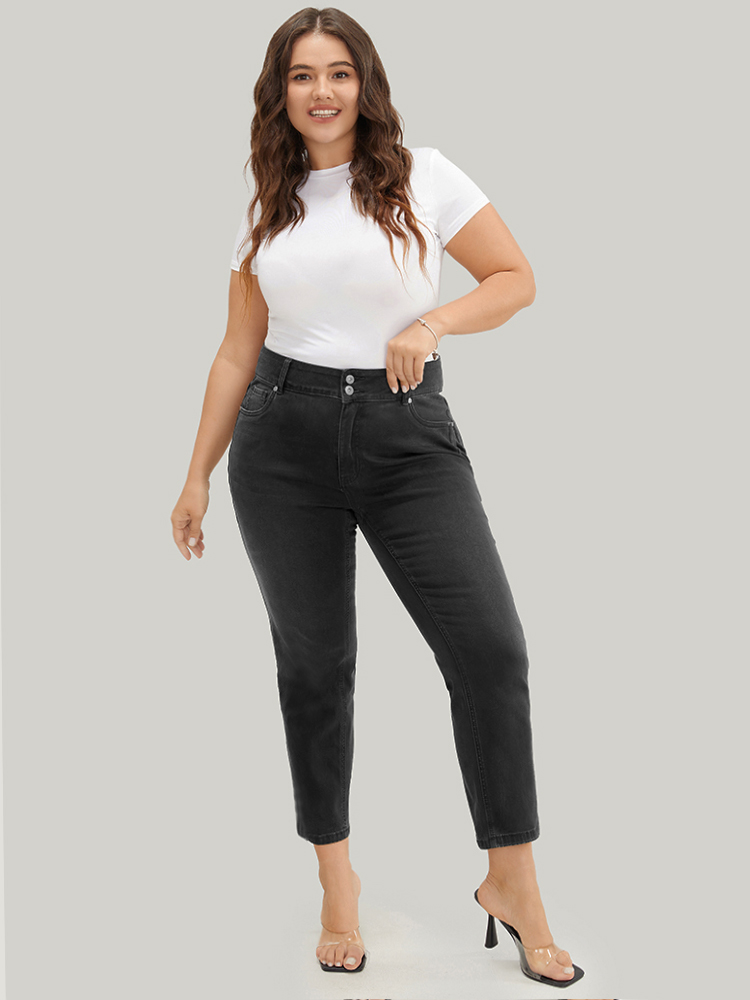 Plus Size Women Dailywear High stretch Straight Leg Dark Wash Casual Jeans BloomChic 