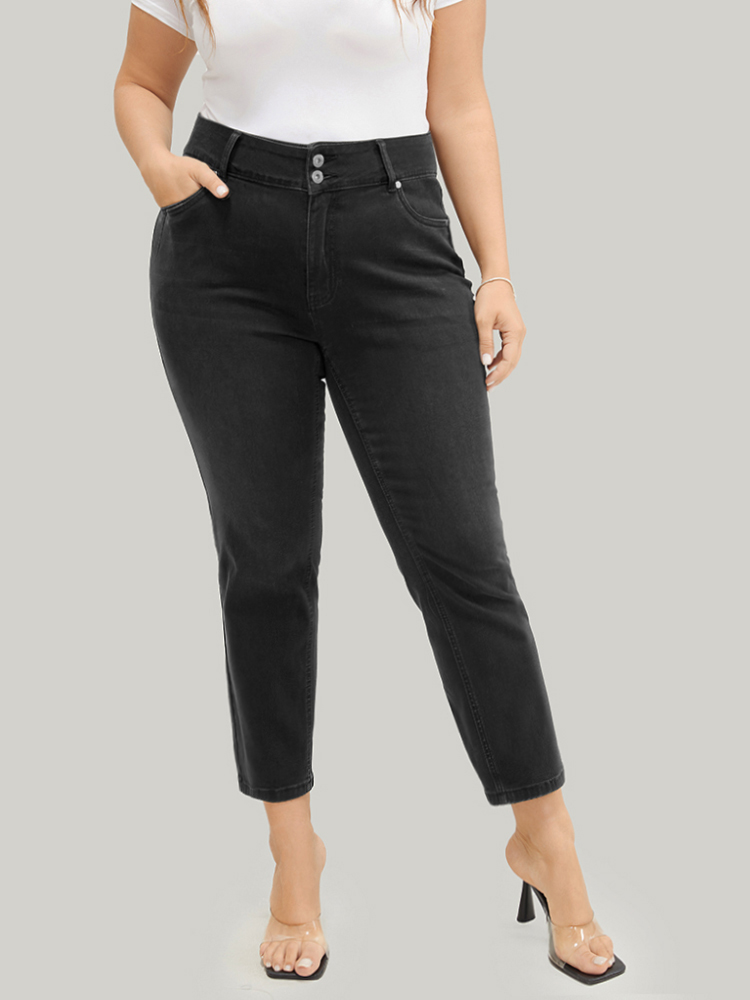 Plus Size Women Dailywear High stretch Straight Leg Dark Wash Casual Jeans BloomChic 