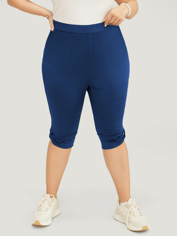 

Plus Size Skinny Ruched Detail Knee Leggings Women Navy Casual High stretch Skinny High Rise Dailywear Leggings BloomChic