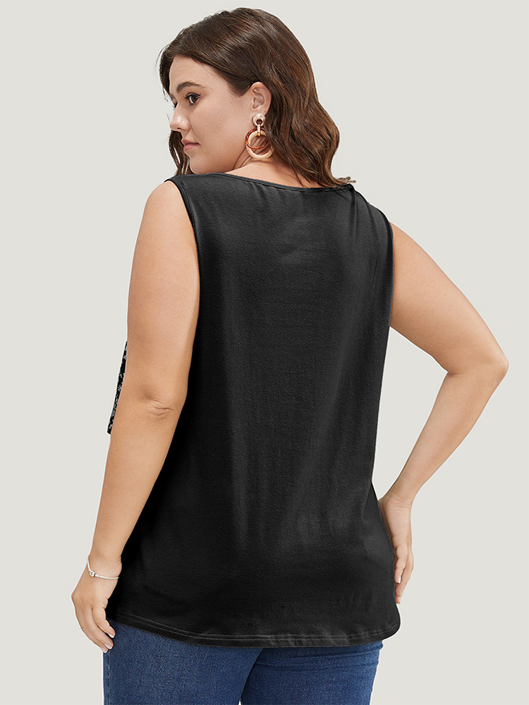 Plus Size Women Dailywear Ditsy Floral Patchwork Sleeveless Sleeveless Round Neck Elegant Tank Tops Camis BloomChic 