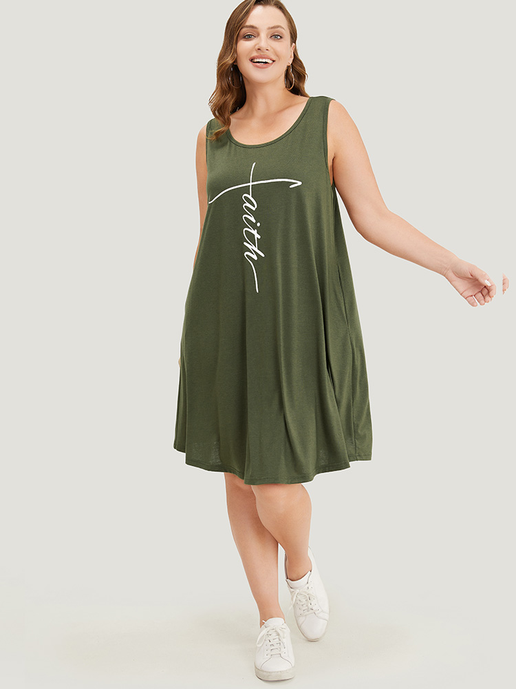 

Plus Size Graphic Print Sleeveless Pocket Tank Dress ArmyGreen Women Casual Pocket Round Neck Sleeveless Curvy Knee Dress BloomChic