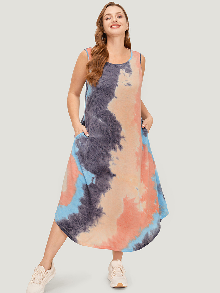 

Plus Size Tie Dye Sleeveless Arc Hem Pocket Tank Dress Salmon Women Casual Arc Hem Round Neck Sleeveless Curvy Midi Dress BloomChic