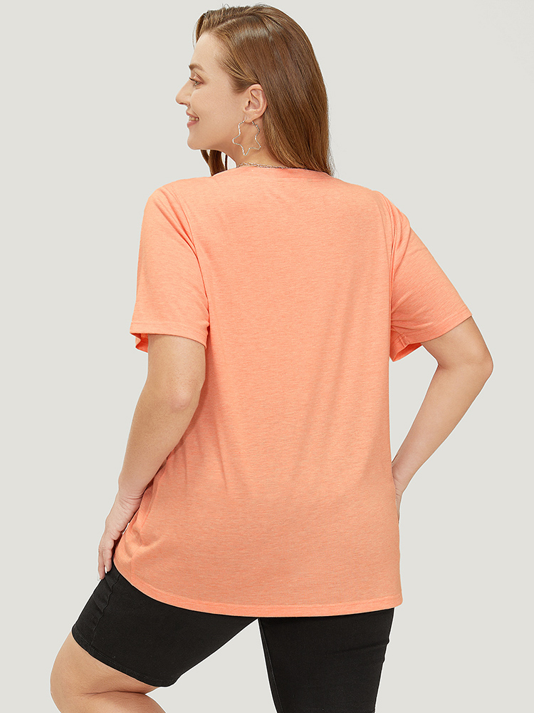 Plus Size Women Dailywear Tropical Regular Sleeve Short sleeve V-neck Casual T-shirts BloomChic 