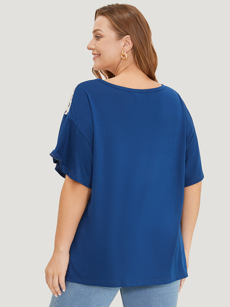 Plus Size Women Dailywear Colorblock Contrast Dolman Sleeve Short sleeve Round Neck Casual T-shirts BloomChic 