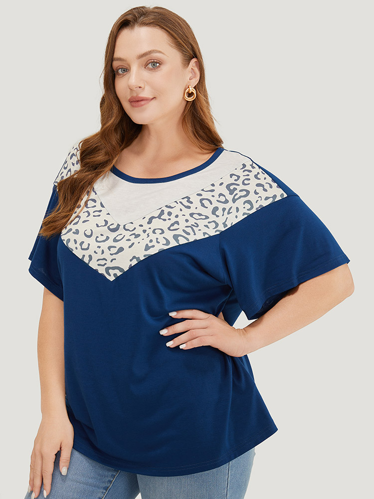 Plus Size Women Dailywear Colorblock Contrast Dolman Sleeve Short sleeve Round Neck Casual T-shirts BloomChic 