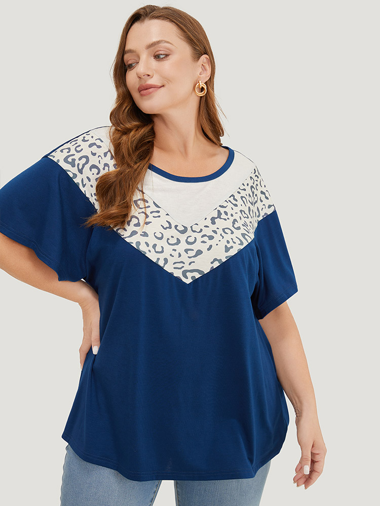 Plus Size Women Dailywear Colorblock Contrast Dolman Sleeve Short sleeve Round Neck Casual T-shirts BloomChic 