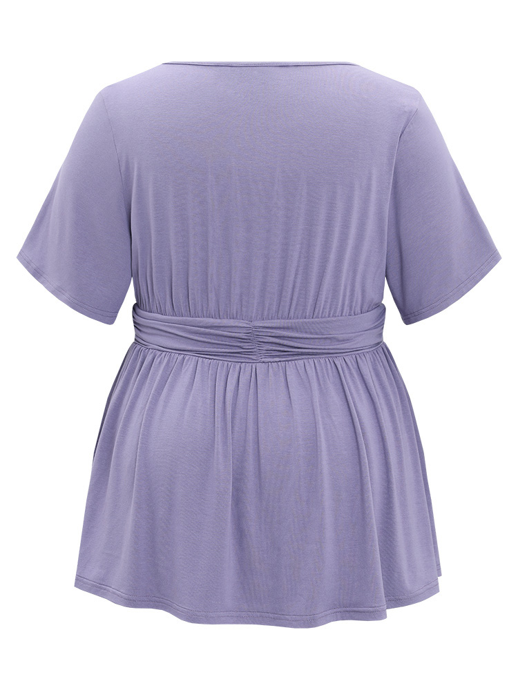 

Plain Ruched Detail Ruffle Hem T-shirt, Blueviolet